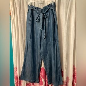 Express Blue Chambray Wide Leg Trousers / Pants L